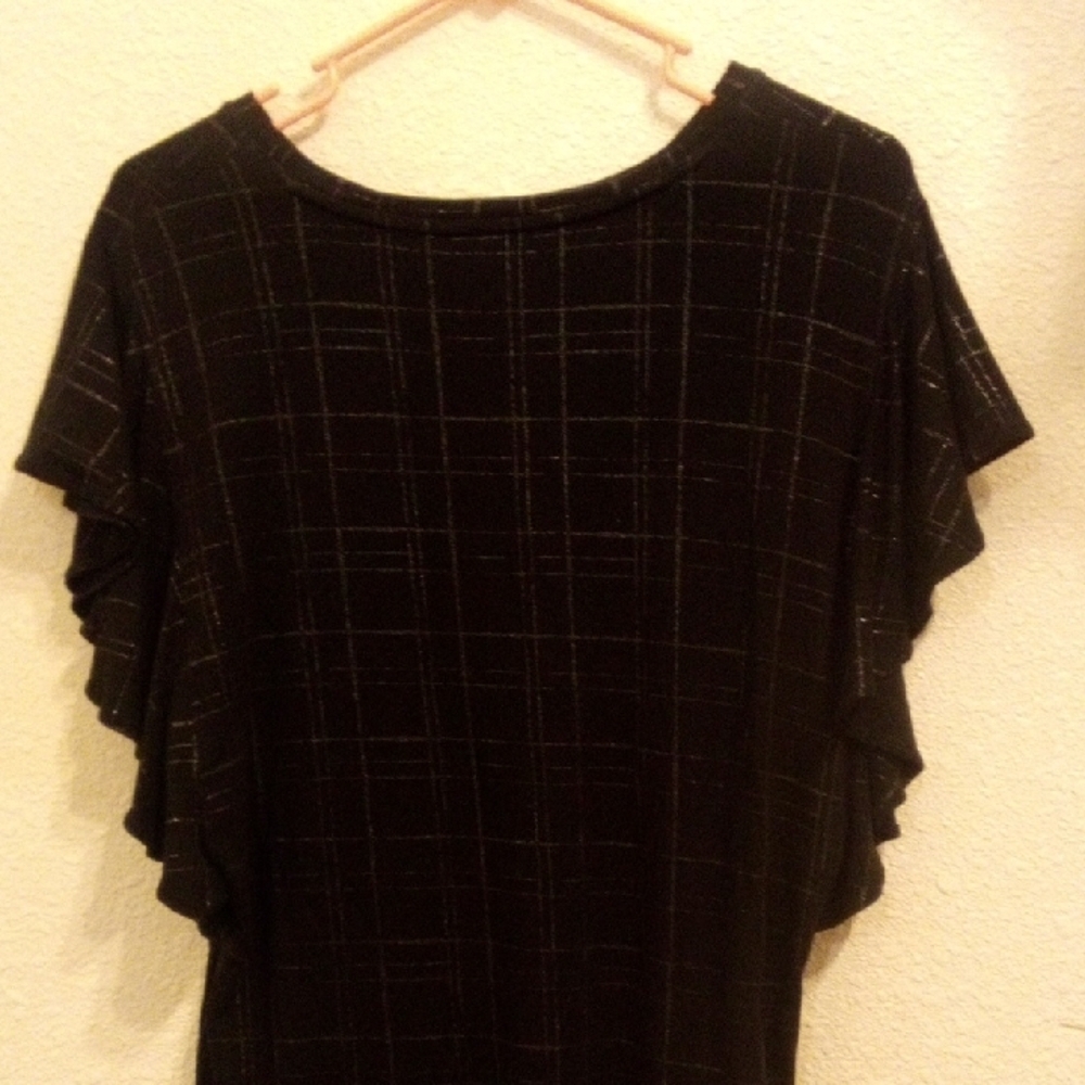 Apt. 9 Black Checkered Ruffle Sleeve Blouse - Picture 4 of 5